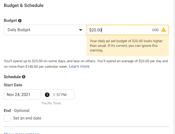 Image of Facebook Ads Manager to illustrate step 6 of creating a Facebook Lead Ad