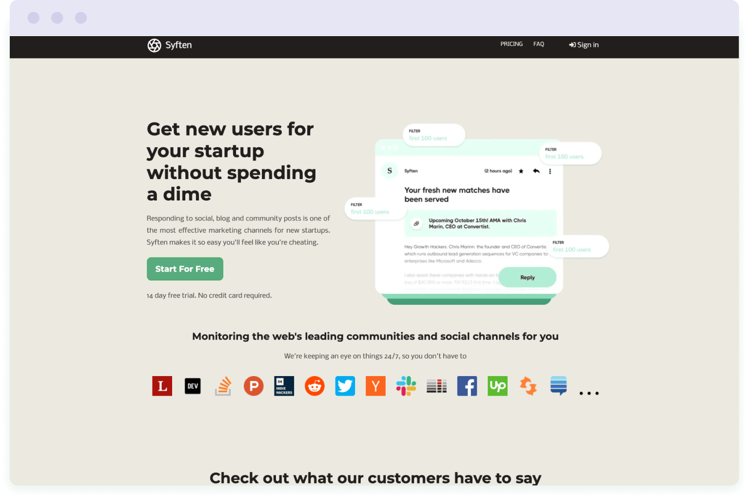 Image of the Syften website homepage
