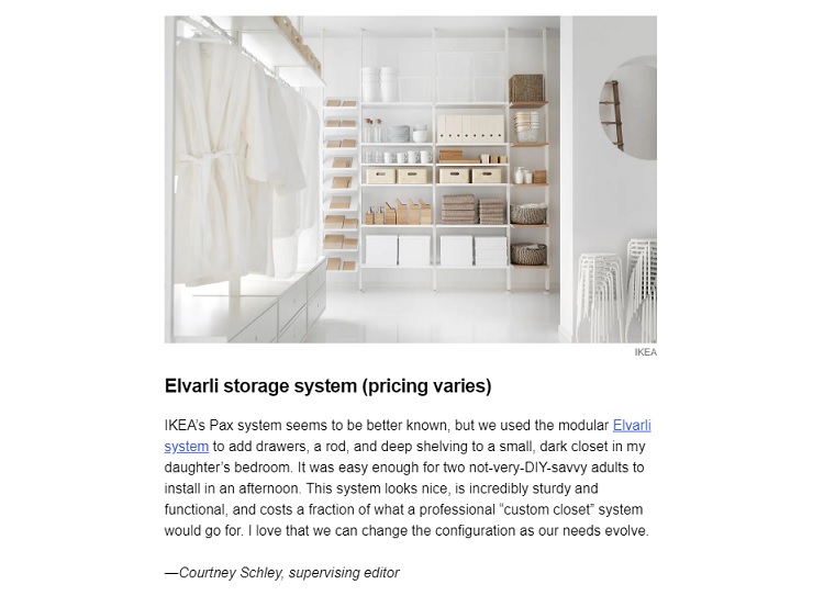 Example of an affiliate link included in a marketing email from the Wirecutter