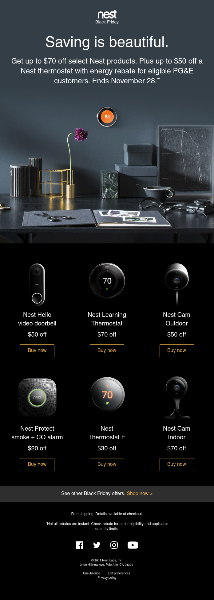 Black Friday email campaign from Nest