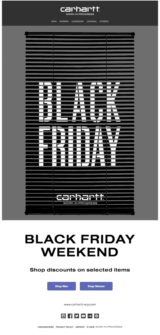 Black Friday email campaign sent by Carharrt