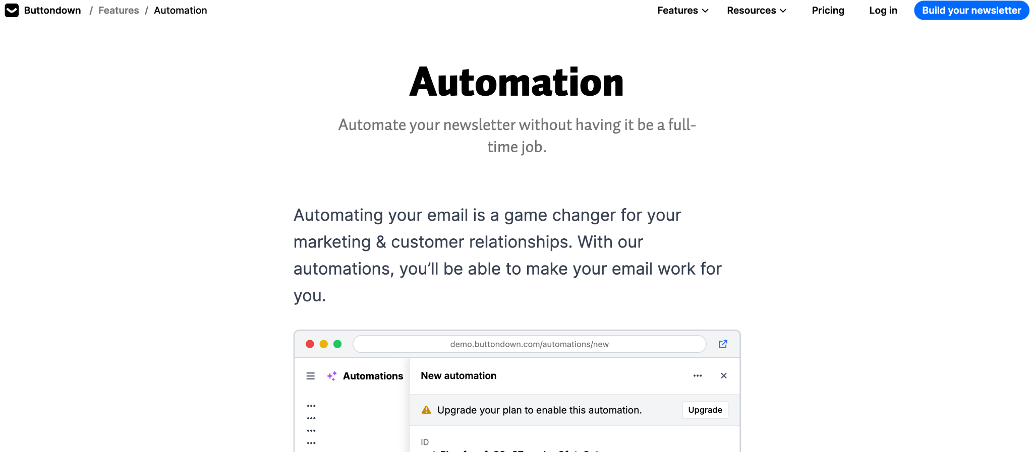 buttondown landing page