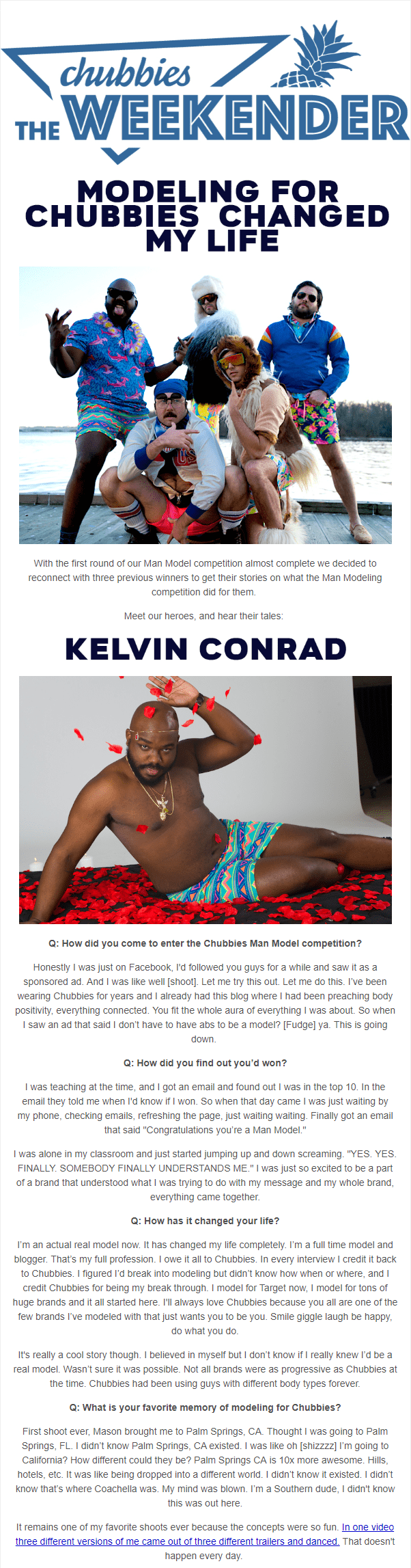 Example of an interview used to create story in an email marketing campaign from Chubbies