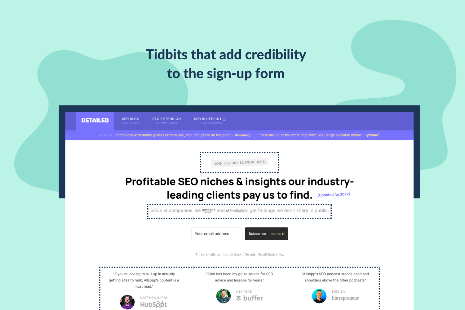 Detailed.com sign-up form