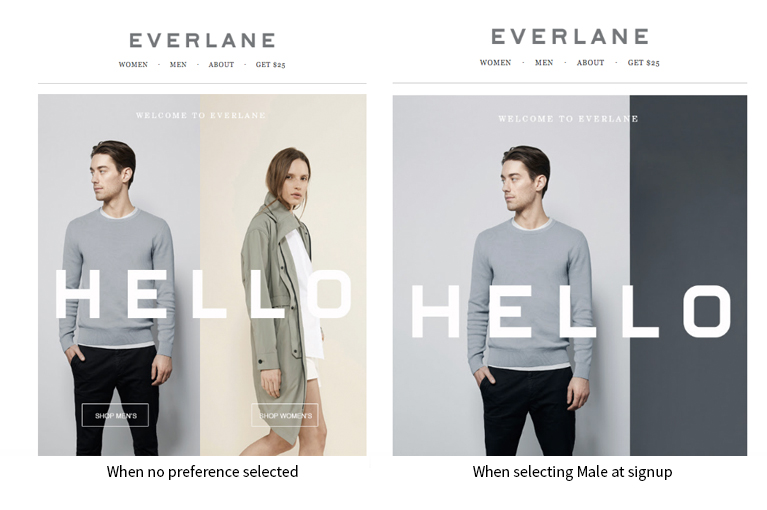 Two different emails from Everlane based on the subscriber's preferences