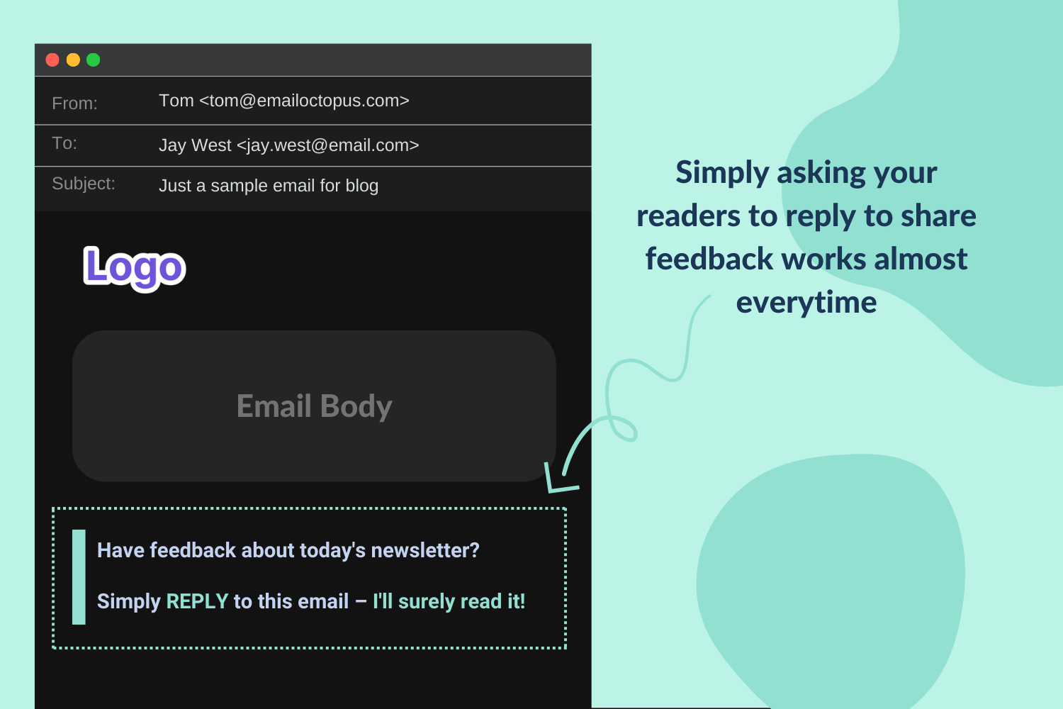 Sample of how you can ask readers for feedback on newsletter