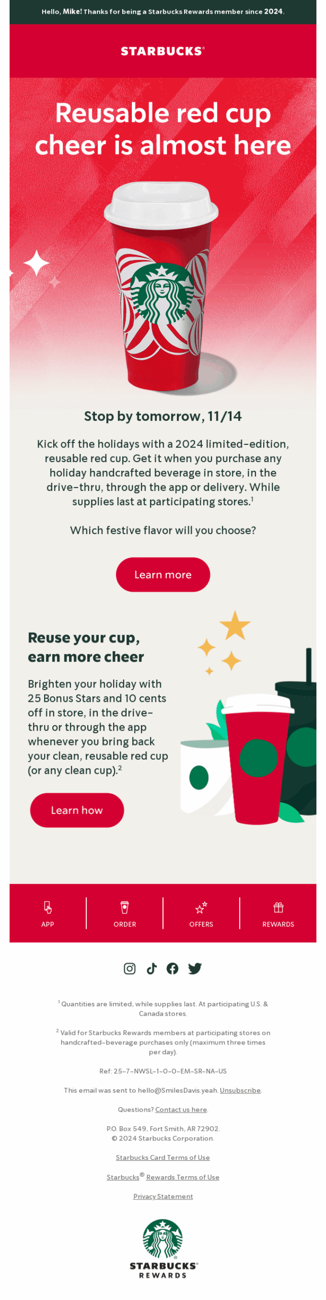 A Christmas email from Starbucks