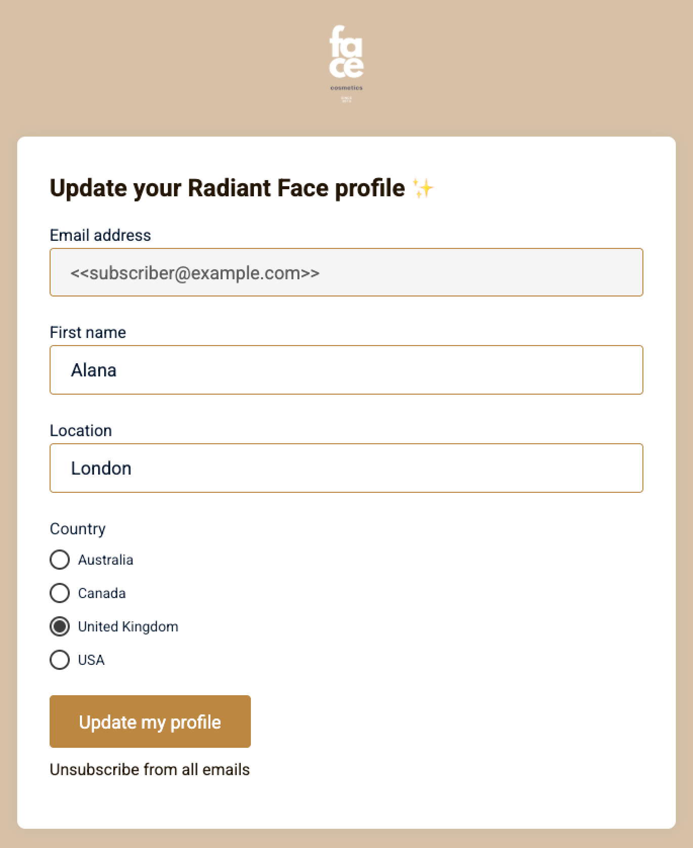 Form with user inputs to segment