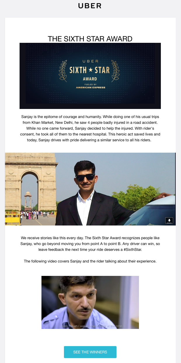 Example of storytelling used in a milestone email from Uber
