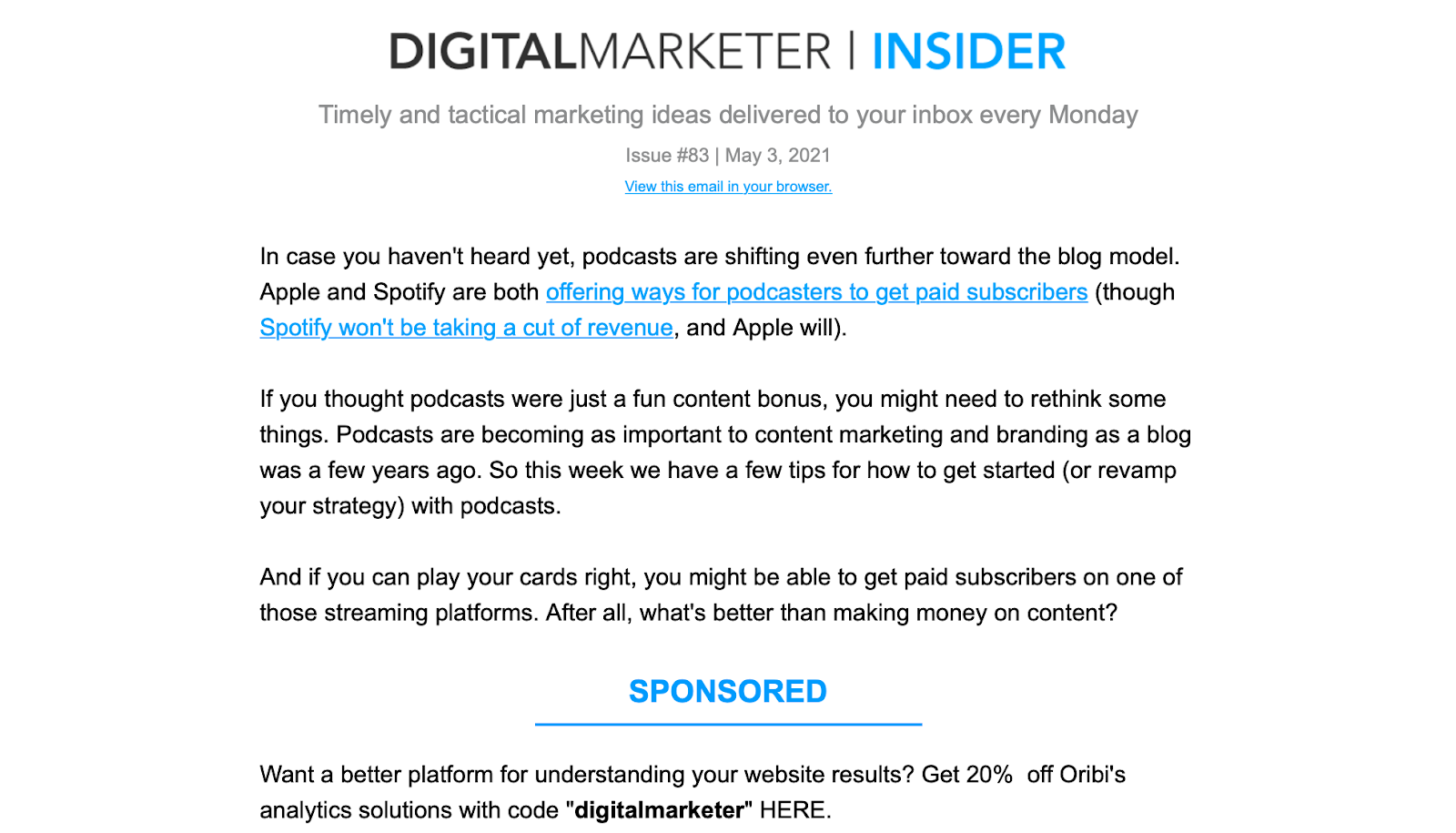 Example of a good newsletter from Digital Marketer