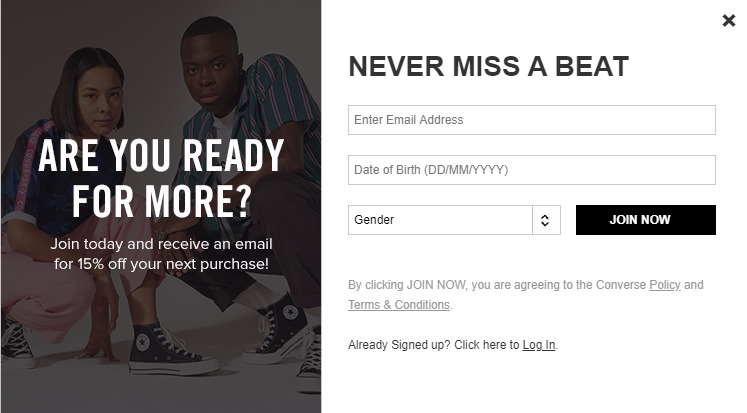 Example of a brand using an incentive to drive sign-ups to their email list