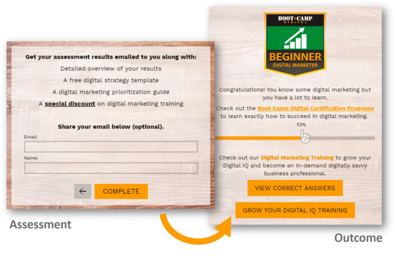 Example of the final screen in an online digital marketing assessment