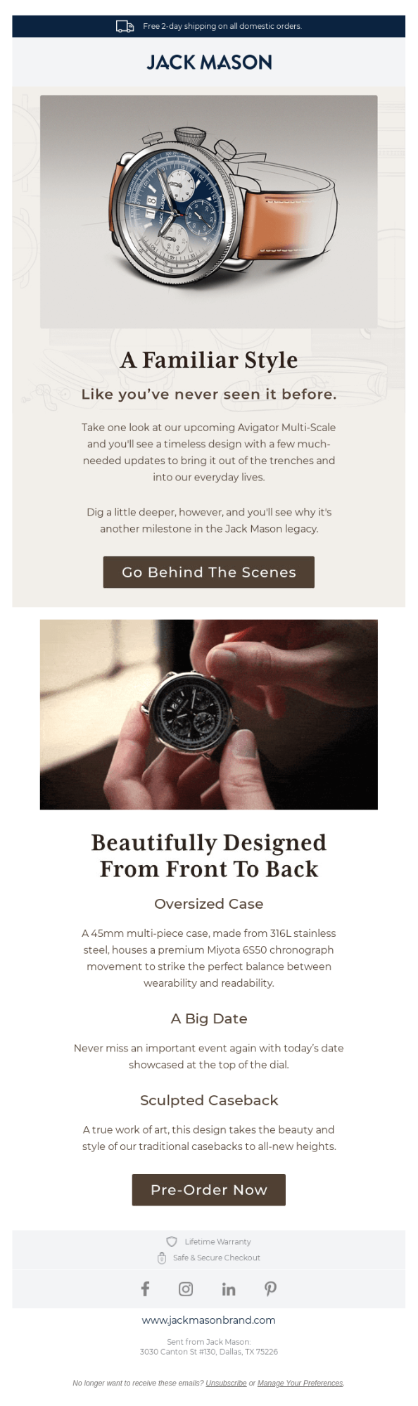 Example of a behind-the-scenes story used to promote a new product from Jack Mason