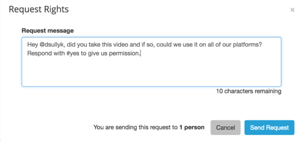 Example of a message brands can send customers requesting permission to use their content