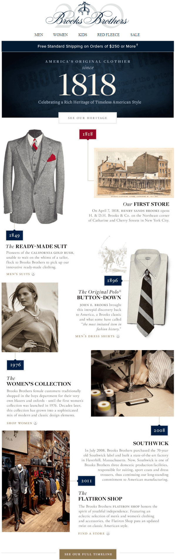 Example of an anniversary email where origin storytelling is used