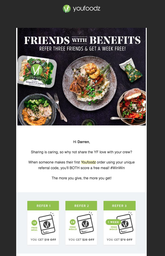 Example of a well-designed referral email from YouFoodz