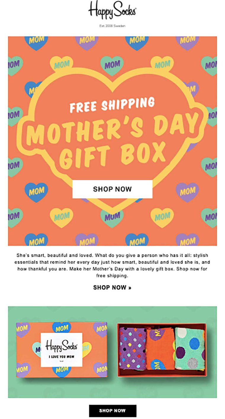 Example of a Mother's Day email marketing campaign from sock brand Happy Socks