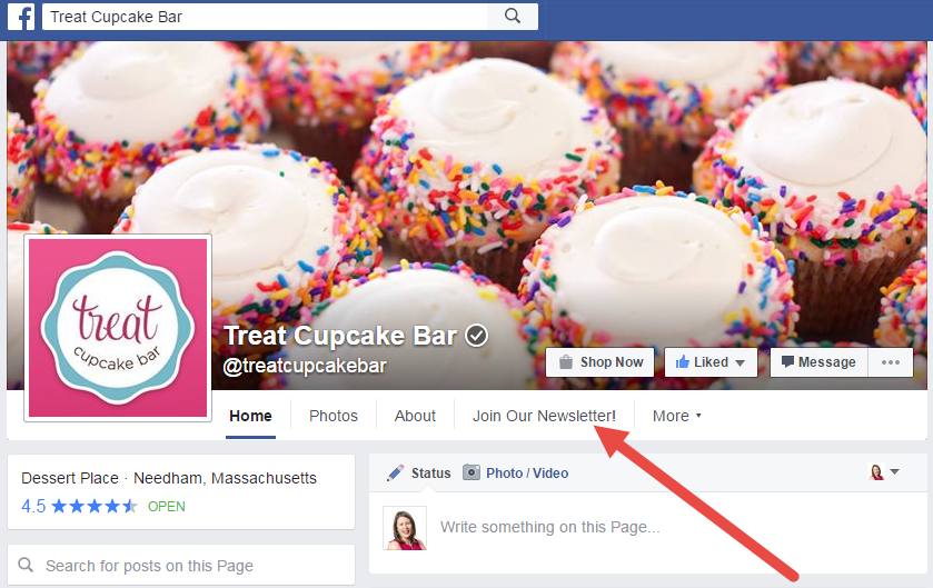 Example of a brand using their Facebook business page to ask followers and visitors to join their newsletter