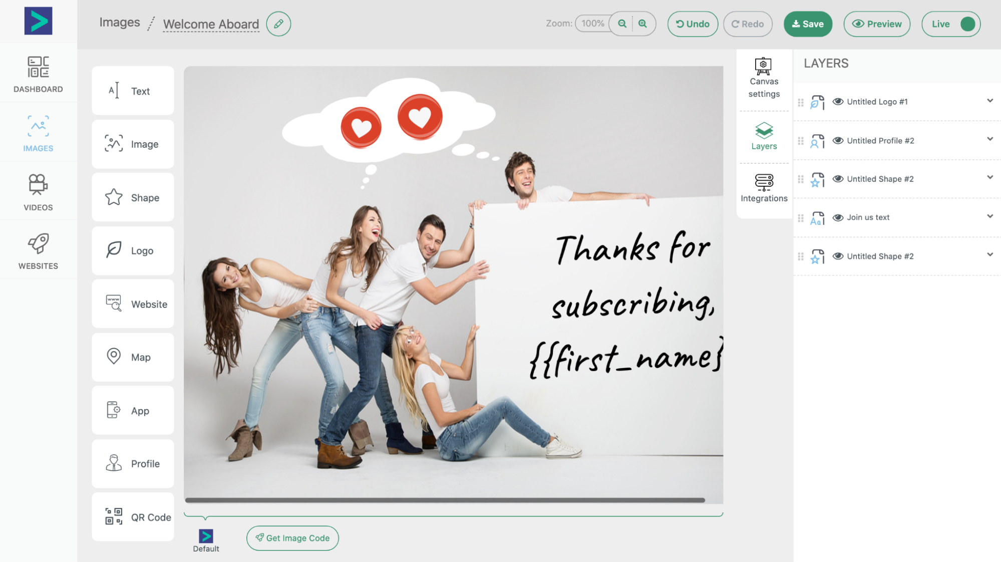 The Hyperise dashboard where you can personalise email images