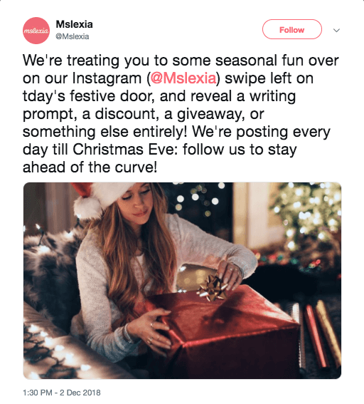 Example of a brand cross-promoting a contest on Twitter as a tactic for growing an email list