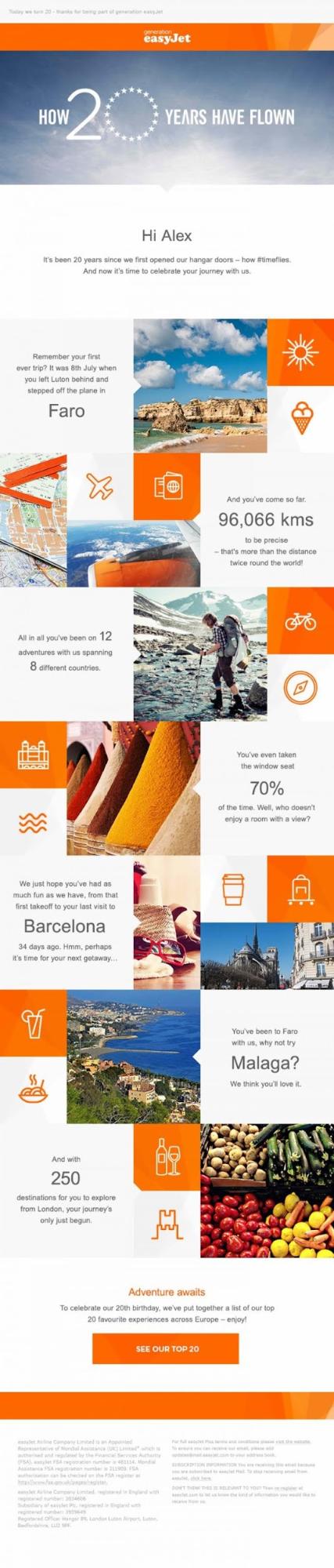 Example of a personalised email campaign sent by easyJet to their customers – enabling personalised messaging is one reason why email marketing is so important