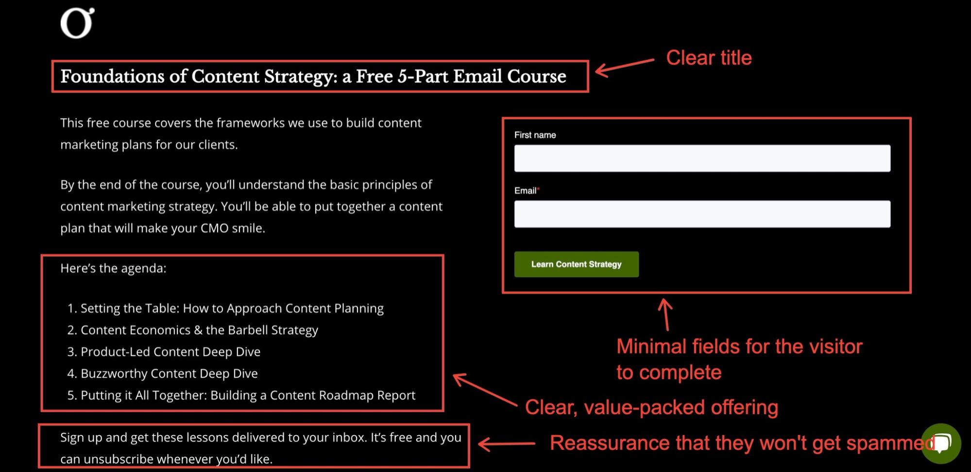 Example of an email course used as a lead magnet 