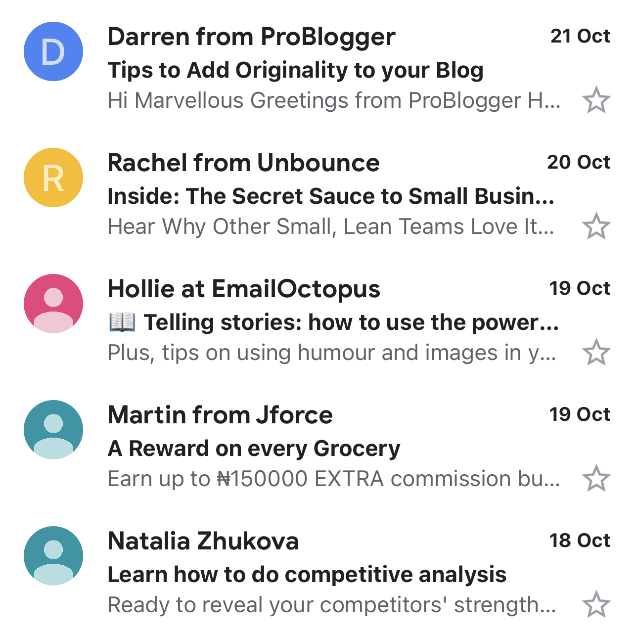 Example of emails sent with a personal sender name to build familiarity