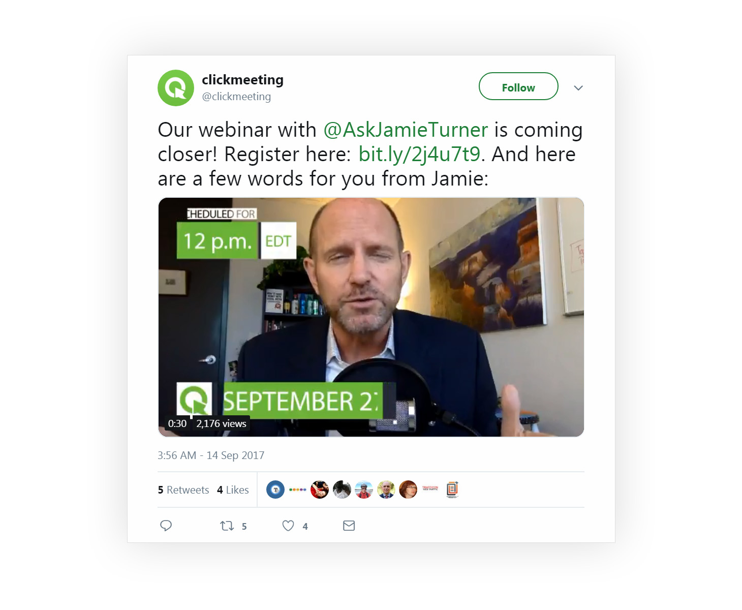 Example of a webinar being promoted on social media as a way to grow an email list