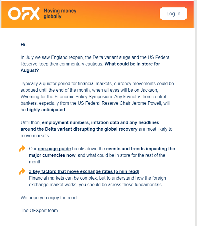Example from OFX of a reader-friendly format for an editorial newsletter
