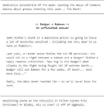 Example of a mobile-optimised editorial newsletter from Popbitch