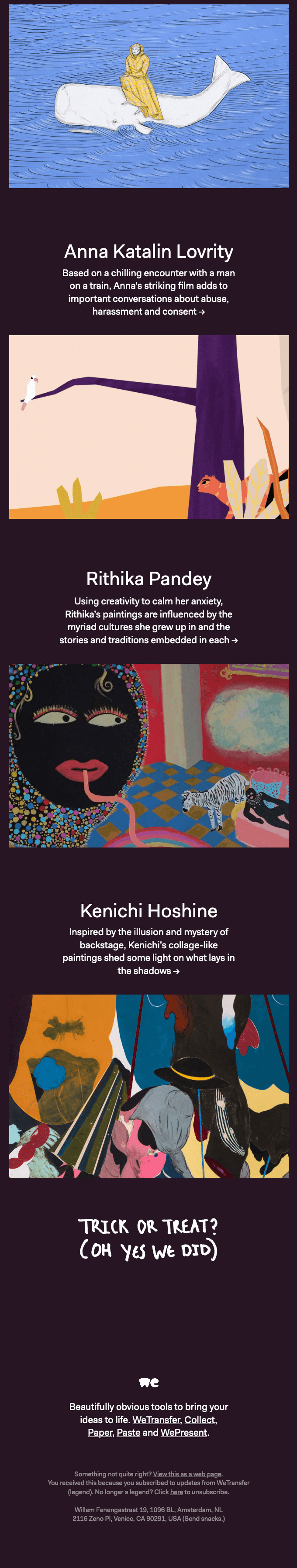 Example of a Halloween themed email from WeTransfer