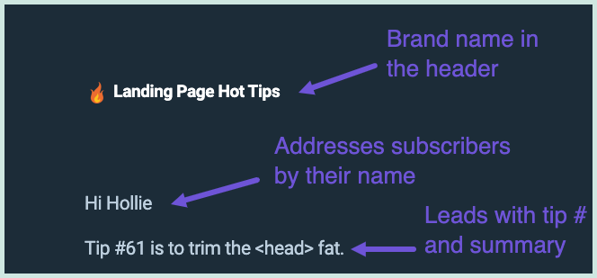 The header used in the Landing Page Hot Tips email course