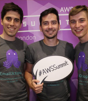 Tom Evans and the EmailOctopus founders at the AWS Summit