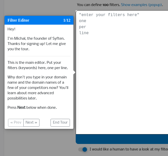 Screenshot of the tutorial Michael put in place in Syften