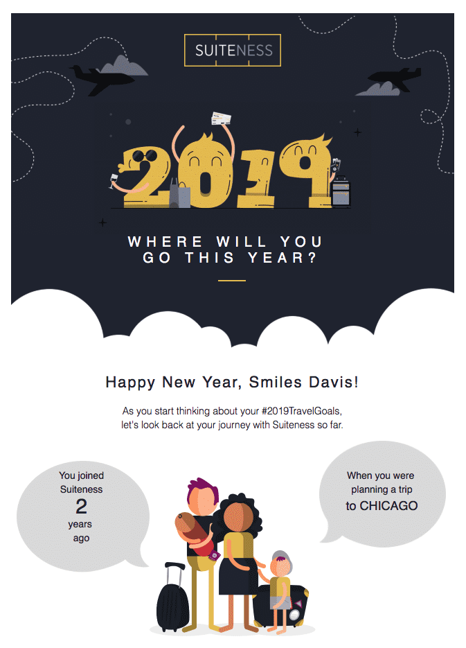 A personalised email from Suiteness. Personalising emails helps solve the common email marketing problem of declining click rates.