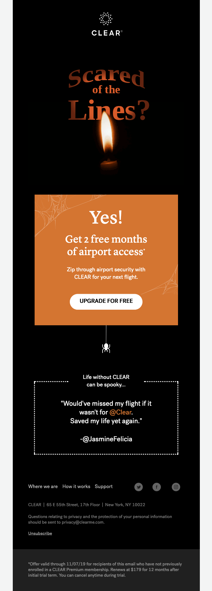 Example of a good Halloween email from Clear