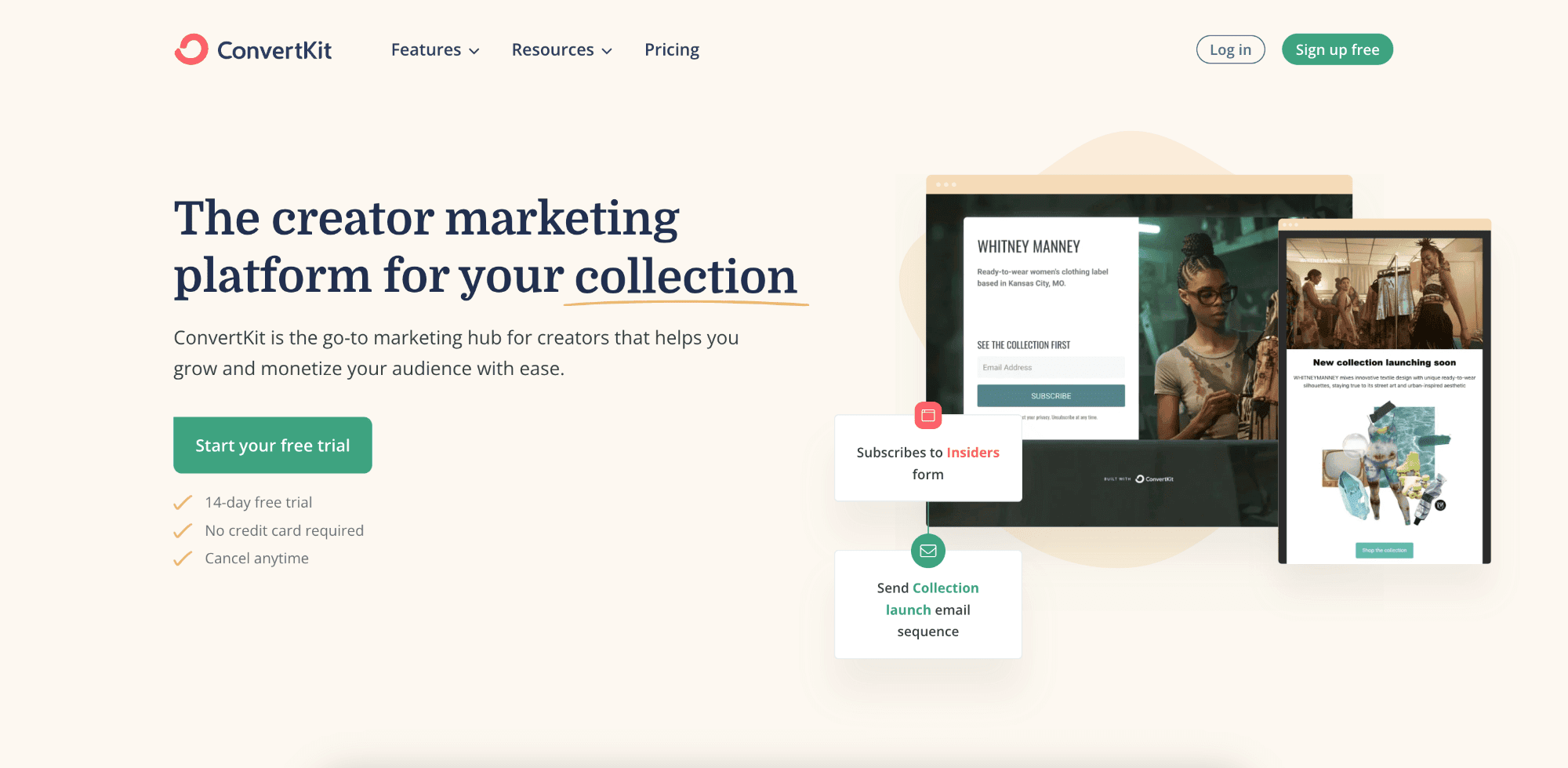 A screenshot of the ConvertKit homepage