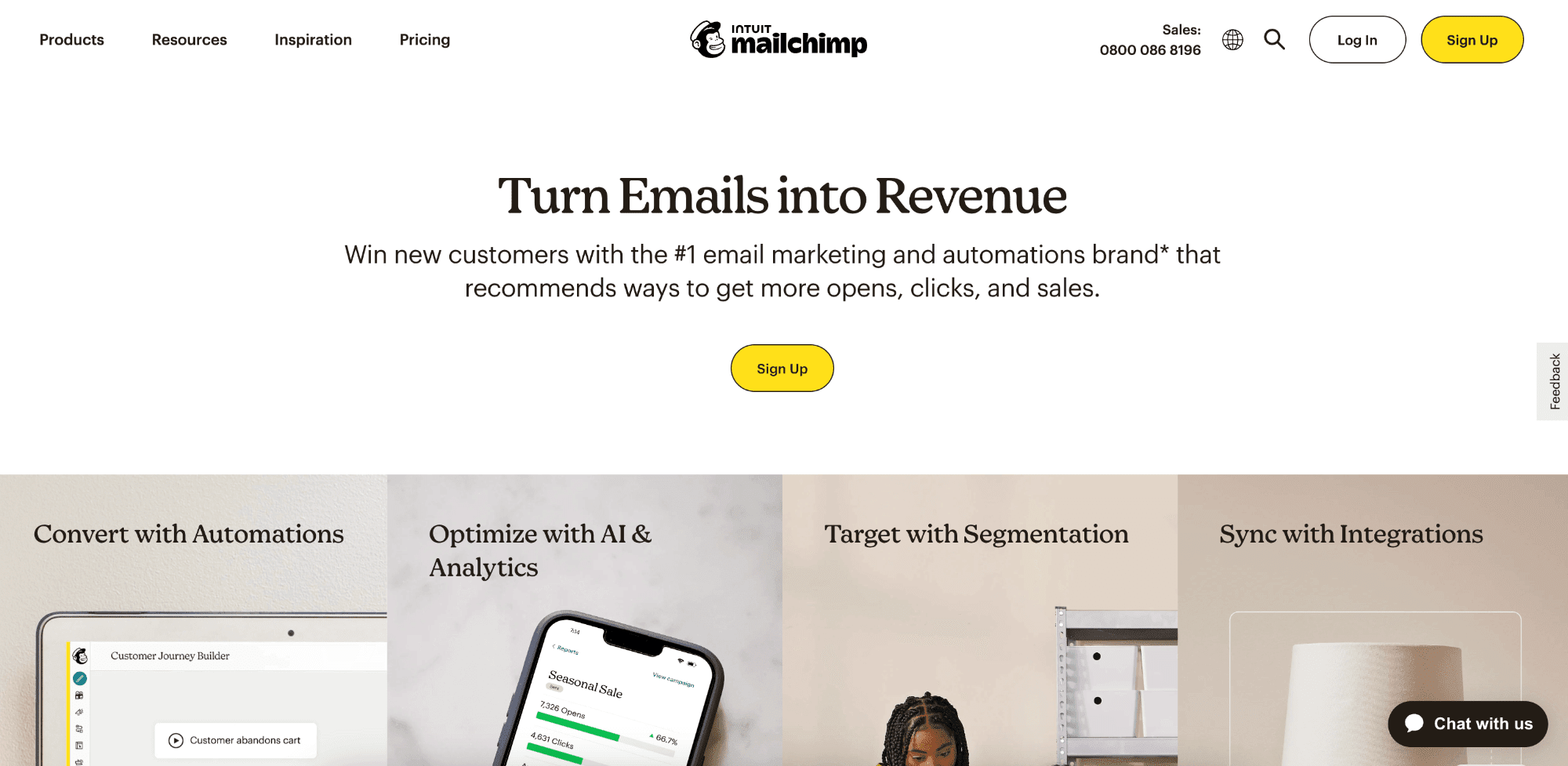 A screenshot of the Mailchimp homepage