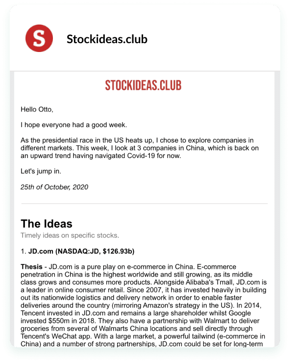 An email from Stevan Popovic, stockideas.club